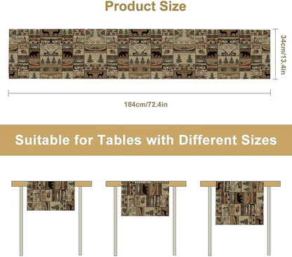 Wildlife Bear Table Runner, Rustic Cabin Animal Farmhouse Table Runner for Home Kitchen Dining Table Party Home 13x36in