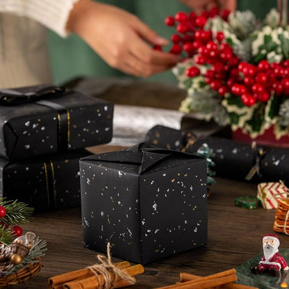 MAYPLUSS Wrapping Paper Roll - 17in x 16.5Ft - Luxury Thick Black Gold Foil Flakes Marvelous Satin Texture Matte Gift Wrap Paper for Birthdays, Anniversaries, Christmas, Father's Day