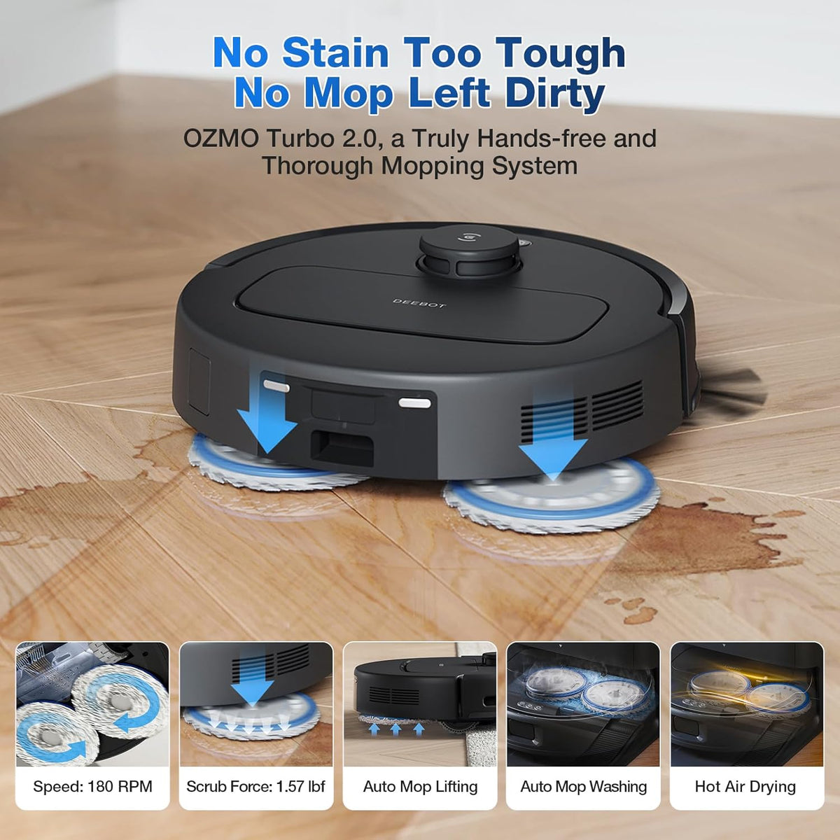 ECOVACS DEEBOT N30 Omni Robot Vacuum and Mop, 10000Pa Suction, TruEdge Adaptive Edge Mopping, ZeroTangle 2.0 Technology, Hot Air-Drying, Self-Emptying, Auto-Lift Mopping, Obstacle Avoidance