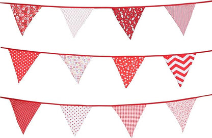 10M/32Ft Triangle Bunting Banner, 36 Pcs Cotton Fabric Flags Pennant Garlands for Birthday Party, Wedding, Baby Shower, Outdoor and Home Decorations (Red)