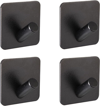 Aluminum Wall Hooks, No Drill Damage-Free Adhesive Hook,Product for Hanging Heavy Duty for Bathroom Kitchen Home (Slanting Square Black Hook, 4)