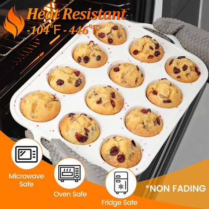 CAKETIME Regular Size Muffin Pan with Metal Reinforced Frame, Silicone Cupcake Pan Easy to Handle Nonstick 12 Cups Silicone Muffin Pans for Baking BPA Free 2 Pack