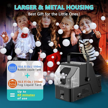 Wisdomlit Fog Bubble Machine, 3-in-1 Smoke Bubble Machine, 450W Bubble Fog Machine with Remote Control, Make Colorful Bubbles | Fog Bubbles | Continuous Fog for Stage Wedding Photography Holiday Party