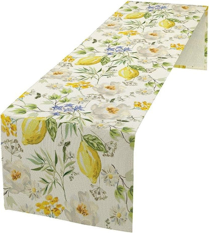 Vintage Lemon Blossom Table Runner Seasonal Spring Summer Floral Farmhouse Dining Table Decoration for Home Holiday Party Dresser Kitchen Cabin Restaurant Wedding Decor 13×70in