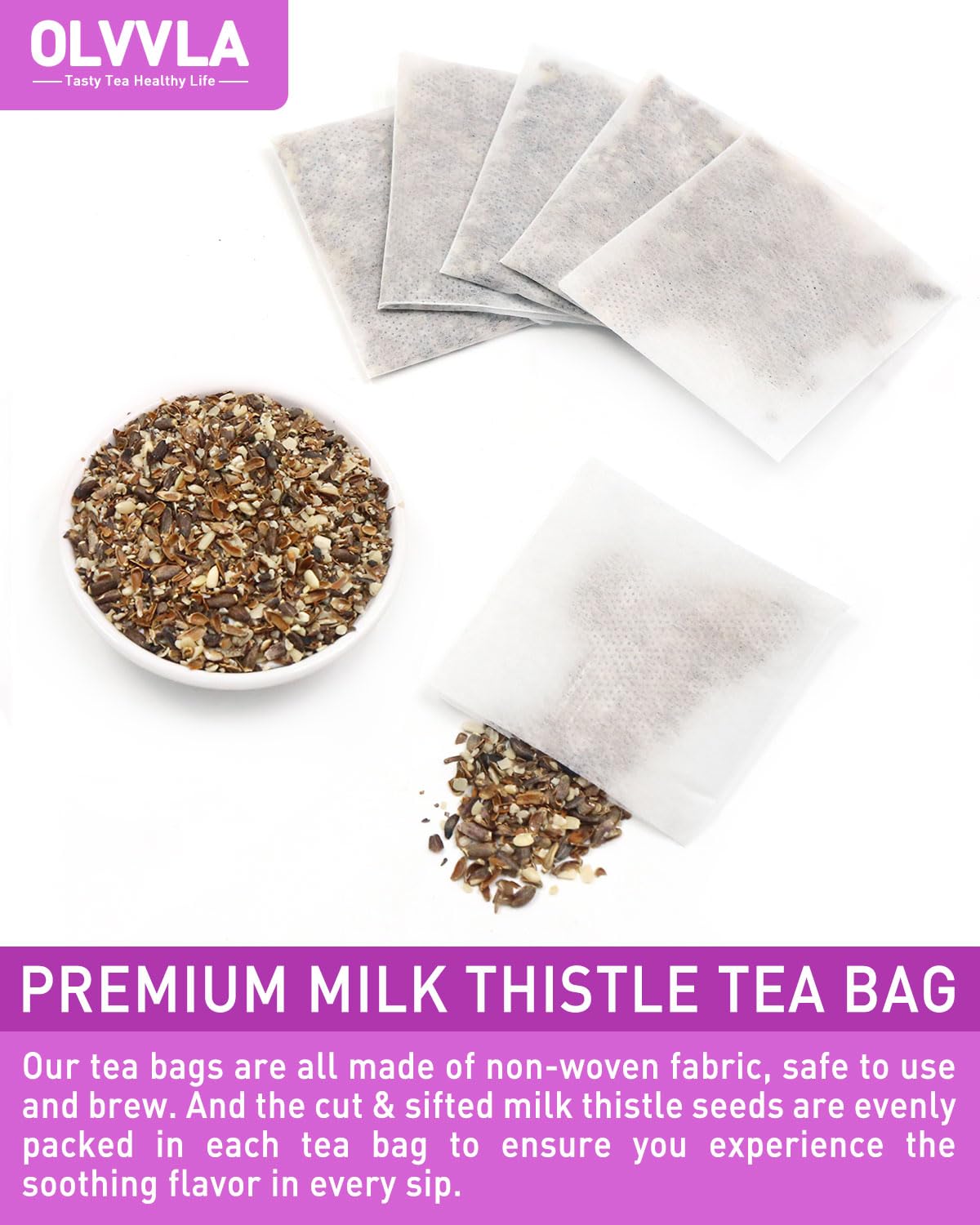 Olvvla - Premium Milk Thistle Tea Bags - 3g X 70 Count - 100% Pure Natural Milk Thistle Seed Herbal Tea - Caffeine-free - Non-GMO