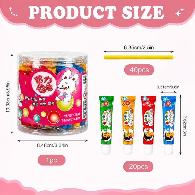 20 PCS Blow Plastic Bubbles Toy Kit, Large Bubble Balloons for Kids, DIY Blow Bubble Balloons with Straws, Colorful Plastic Bubble Toy, Party Favors, Classroom Rewards, Birthday Gift
