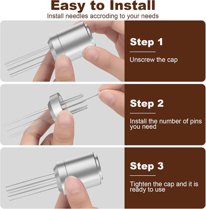 WDT Espresso Distribution Tools Espresso Stirrer Tool WDT Coffee Distributor for Barista Espresso Machine Accessories 9*0.35mm Espresso Grounds Stirrer with Extra 9 Replaceable Needles,Silver