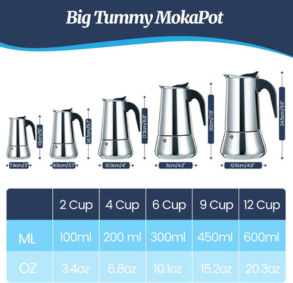 4 Cup Moka Pot Stainless Steel 200ml Italian Espresso Coffee Maker Stovetop CoffeeMakers Mocha Pot Percolator for Induction Stove Classic Cafe Makers