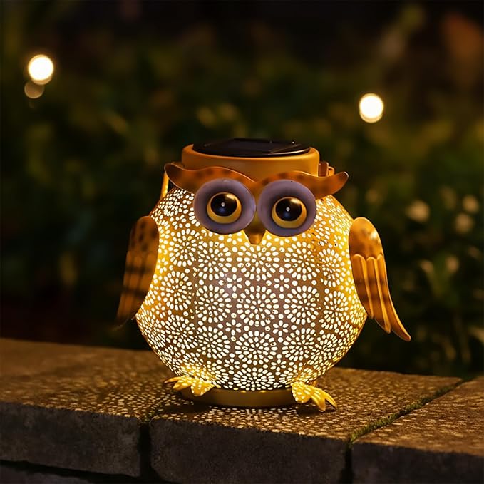 Hanging Solar Lanterns - Garden Light Waterproof Metal Decorative Solar Lantern Lights Outdoor for Patio Yard Table Pathway (1 Pack Yellow owl Lantern)