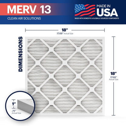BNX TruFilter 18x18x1 Air Filter MERV 13 (4-Pack) - MADE IN USA - Electrostatic Pleated Air Conditioner HVAC AC Furnace Filters for Allergies, Pollen, Mold, Bacteria, Smoke, Allergen, MPR 1900 FPR 10