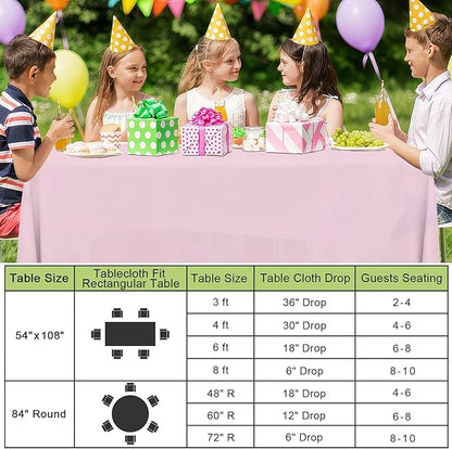 Smiry Disposable Table Cloth 12 Pack, 84 Inch Round Waterproof Plastic Tablecloth, Decorative Rectangle Table Covers for Party, Birthday, Picnic, Pink
