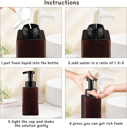 3 Pack Foaming Soap Dispenser Empty Plastic Foam Pump Bottle Refillable Foam Soap Bottle Dispenser for Shampoo Liquid Soap Face Wash (Brown, 450ml/15oz)