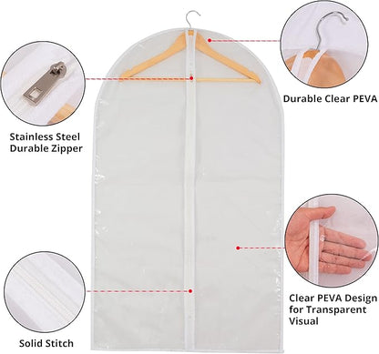 Clear Garment Bag Suit Bags for Closet Storage, Vinyl Garment Bags for Hanging Clothes, Coat Covers for Closet with Zipper and Plastic Garment Bags for Hanging Clothes - 24'' X 40''/6 Pack