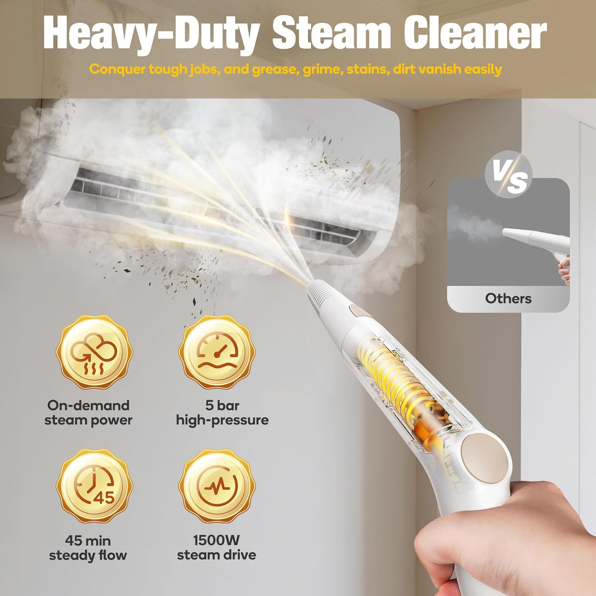 Newbealer Heavy-Duty Steam Cleaner for Home, Stainless Steel Boiler, 12-Piece Accessory Kit, Max 5 Bar Pressure, Multi-Purpose Steamer for Floors
