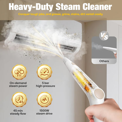 Newbealer Heavy-Duty Steam Cleaner for Home, Stainless Steel Boiler, 12-Piece Accessory Kit, Max 5 Bar Pressure, Multi-Purpose Steamer for Floors