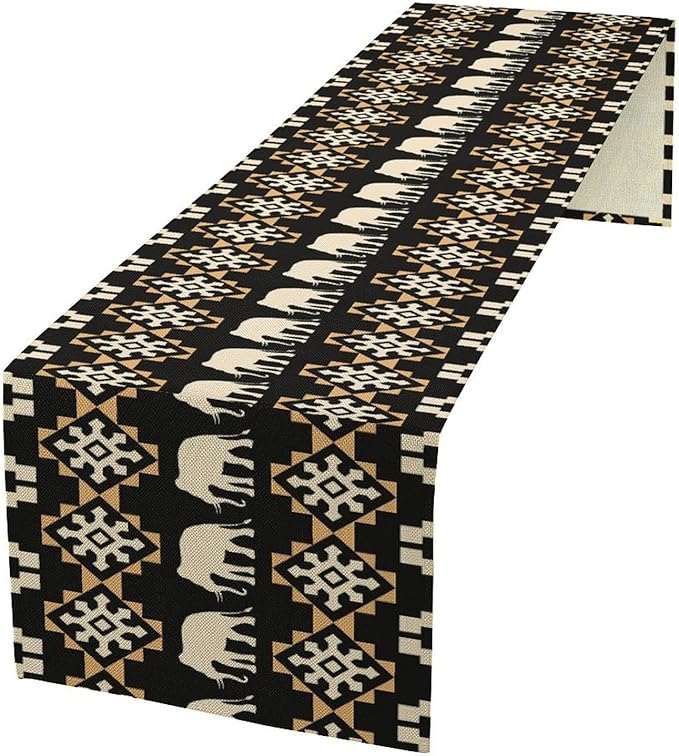 African Table Runner, African Art Elephants Geometric Tribal Ethnic Table Runner for Dining Kitchen Farmhouse Party Coffee Home 13x120in