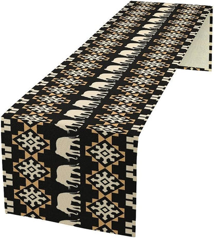 African Table Runner, African Art Elephants Geometric Tribal Ethnic Table Runner for Dining Kitchen Farmhouse Party Coffee Home 13x120in