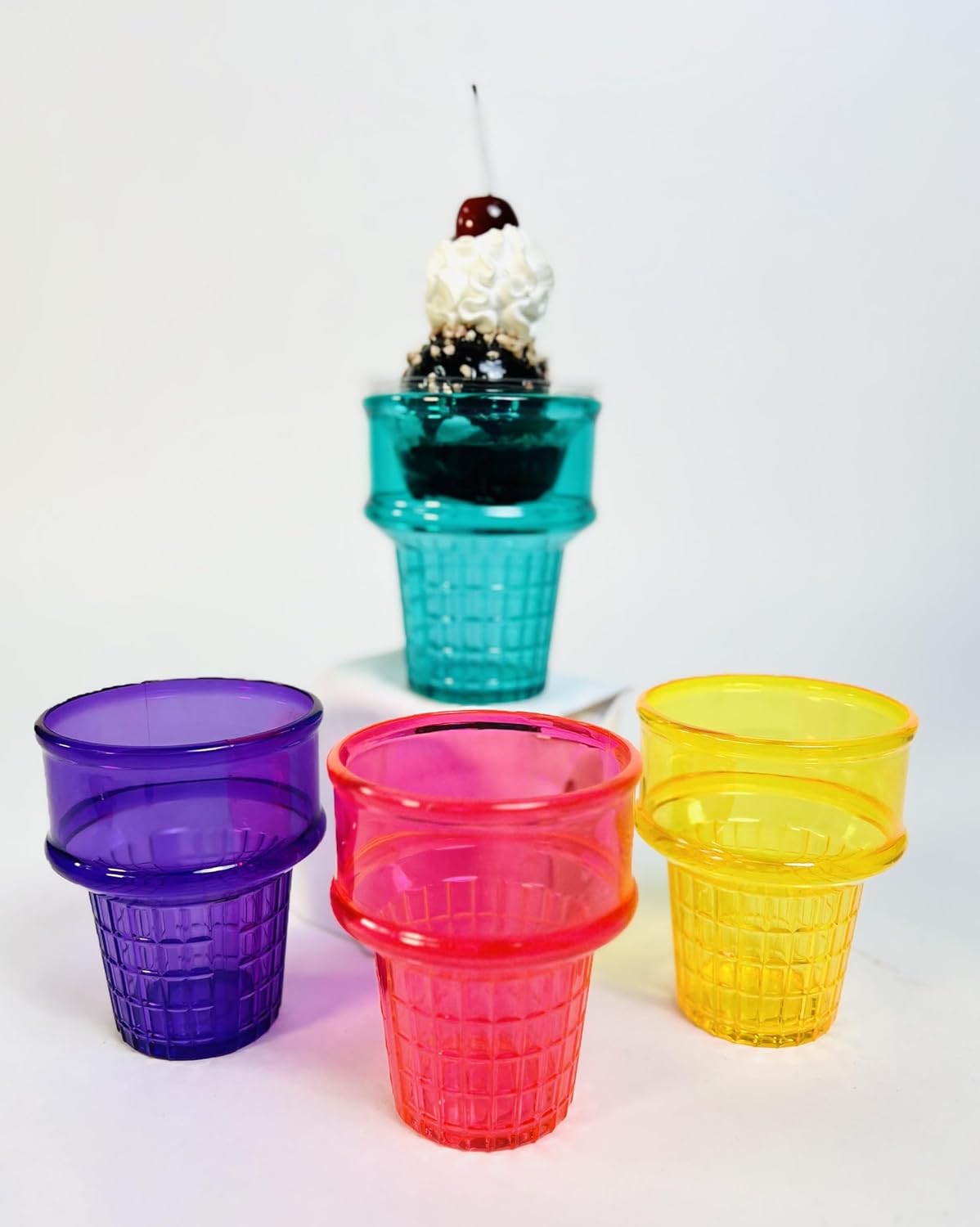 Set of 4 Ice Cream Dishes Waffle Cone Pattern in 4 Assorted Bright Summer Colors Ice Cream Social Ice Cream Party dish (Ice Cream Cone Shaped Ice Cream Dish)