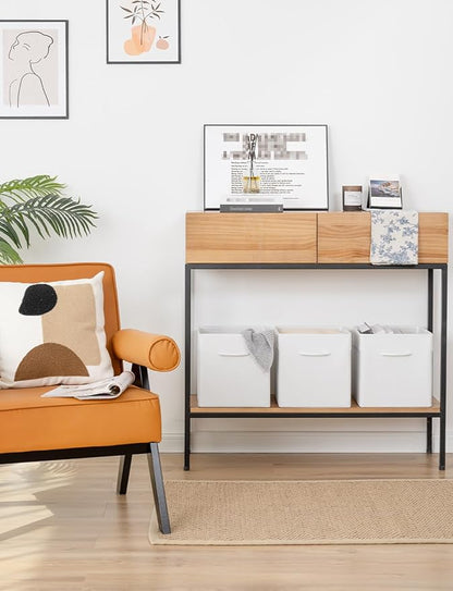 StorageWorks White Storage Cubes, 11-inch Leather Bins with Handle, Cube Organizer Baskets for Shelves and Closet, Collapsible Storage Bins, 4-Pack