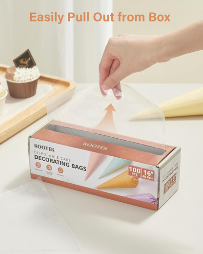 Kootek 16" Piping Bags (100Pcs), Disposable Pastry Bags Anti Burst Icing Frosting Bag Thick Cake Decorating Bags for Cookie, Cupcake, Candy