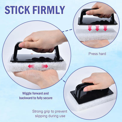 YoleShy Handled Scrubber Set, Non-Scratch Bathroom Scrubbing Pads, Bathtub Scrubber with Handle, Reusable Cleaning Sponge for Shower Tile, Bathtube, Sink, Spas Tubs & Swimming Pool Step