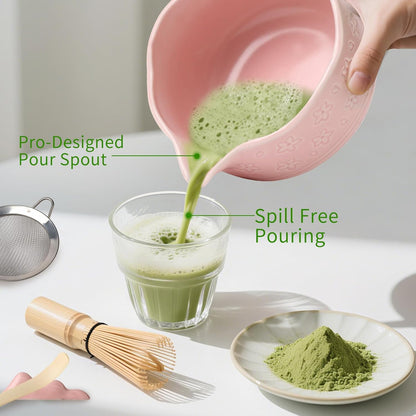 Matcha Whisk Set, Japanese Ceramic Matcha Bowl with Spout, Bamboo Whisk, Sifter, Scoop, Holder, Tea Cloth, 7-Piece Ceremonial Matcha Kit
