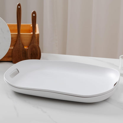 Extra Large Serving Platter, Set of 2, 18.75 x 14.375 x 2 Inch Large Melamine Serving Tray with Handle,Rectangular Serving Trays for Party