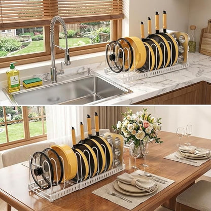 Pot And Pan Organizer Under Cabinet, Expandable Pans and Pots Organizer Rack Pot Lid Holder Shelf with 12 Different Size Dividers (12 Brackets-White)