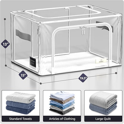Sorbus Storage Bins with Metal Frame - Stackable & Foldable Clothes Organizer Bags - Clear Soft Plastic Storage Containers (4 Pack, Medium)