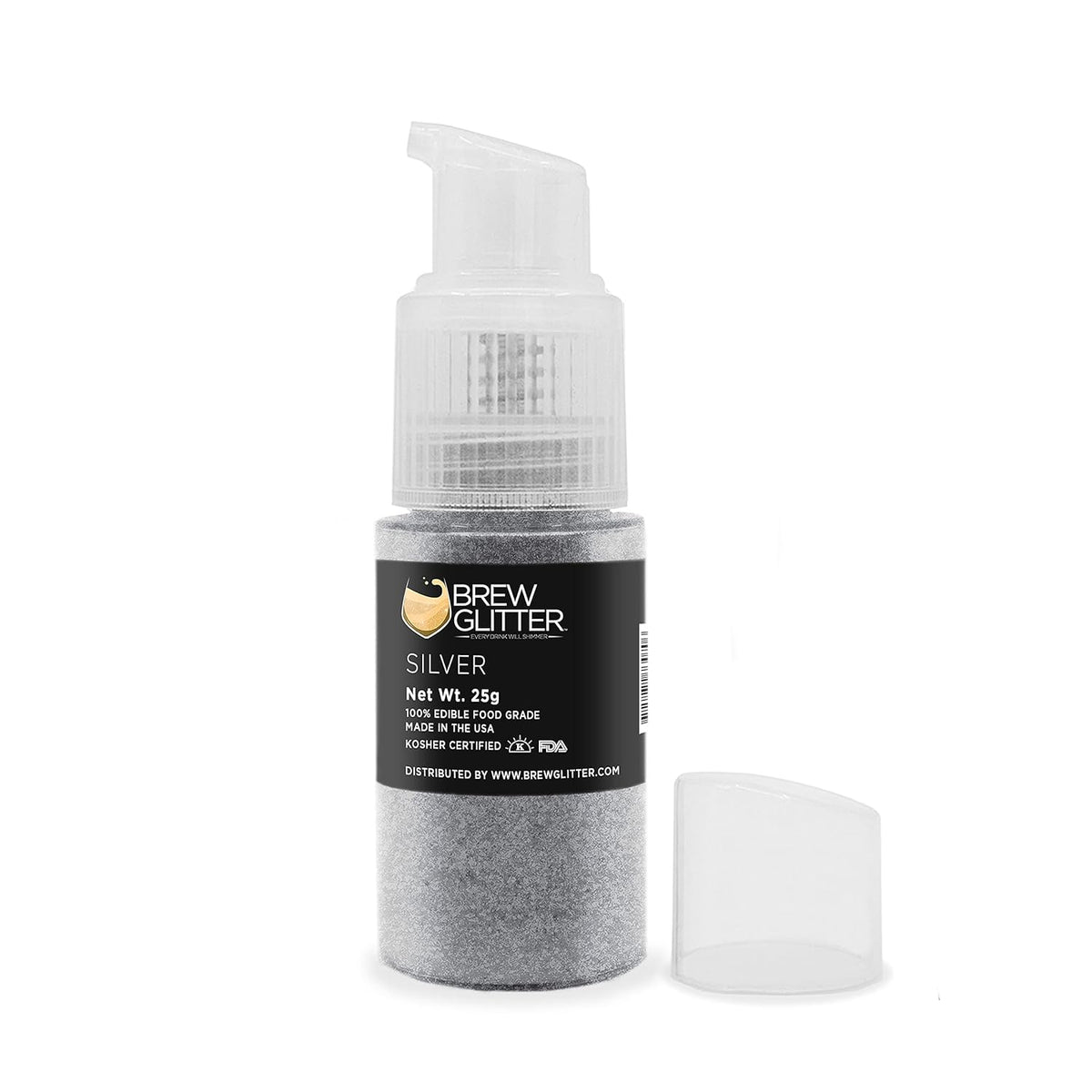 Brew Glitter - Silver (25g 1x Pump), Edible Glitter for Cakes, Cupcakes, Cake Pops, Drinks, Desserts by Bakell