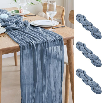 Asee'm 3pcs Cheesecloth Table Runner Spring Easter120 Inches Dusty Blue Boho Gauze Cheese Cloth Runner 10FT Rustic Sheer Table Runners for Centerpiece Wedding Baby Shower Decoration