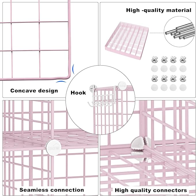 C&AHOME Wire Cube Storage, 8 - Cube Organizer Metal C Grids, Modular Shelves Units, Closet Organizer, Ideal for Home, Office, Living Room, 24.8" L x 12.4" W x 48.4" H, Pink UWCS3008P