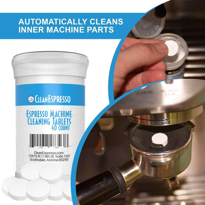CleanEspresso - Designed For Breville Cleaning Kit - 40 Breville Compatible Cleaning Tablets + 2 Espresso Machine Water Filters + 2-Use Descaler - Espresso Machine Accessories