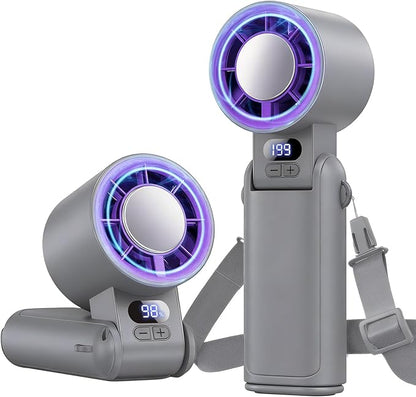 Portable Handheld Turbo Fan, 1-199 Speed Adjustable with LED Display, High-Power Motor, Rechargeable Battery, 4 IN 1 Pocket Design Mini Fans for Indoor/Outdoor/Travel/Work, Grey Purple