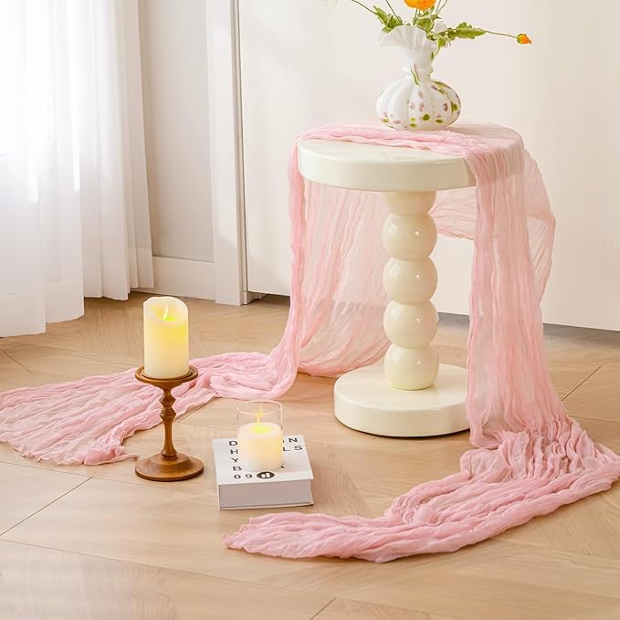 Sioloc Light Pink Cheesecloth Table Runner 120” x 35”, Soft Gauze Boho Wedding Valentines Table Decor for 10ft Table, Romantic Party, Baby Shower, Bridal Shower, Home & Event Decor