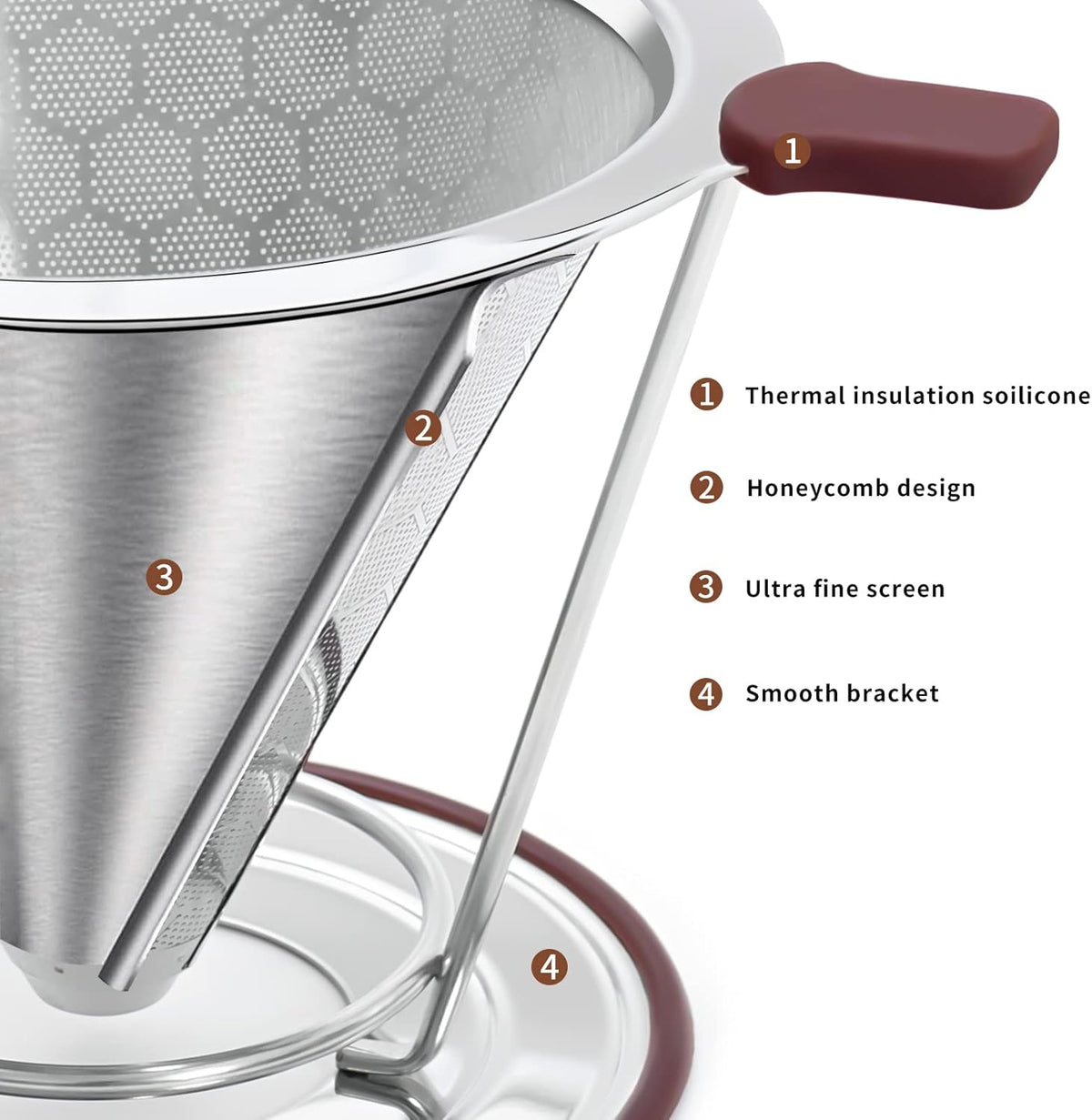 Pour Over Coffee Dripper, Misetto Stainless Steel Filter,Easy to Clean Paperless pour over coffee maker,Reusable Filter