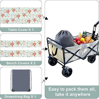 misaya Picnic Table Cover with Bench Cover, Waterproof Elastic Fitted Tablecloth for 6 Foot Tables, Rectangle Washable Polyester Fabric Tablecloths for Picnic, Camping, Outdoor (Butterfly, 30" x 72")