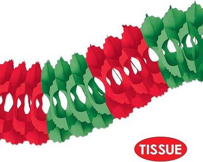 Beistle Red & Green Tissue Paper Hanging Garland Christmas Party Decorations, 5.5" x 12', Red/Green
