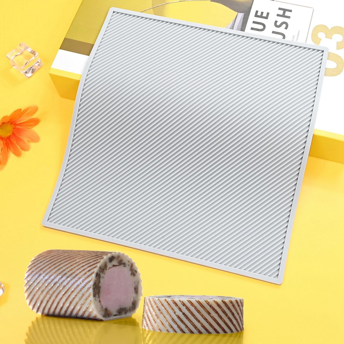 Tuke 3D Cake Lace Mold Stripe Lace Mat Embosser Texture Silicone Mould Fondant Chocolate Stencil Border Bakeware Cake Decorating (A_ Stripe)