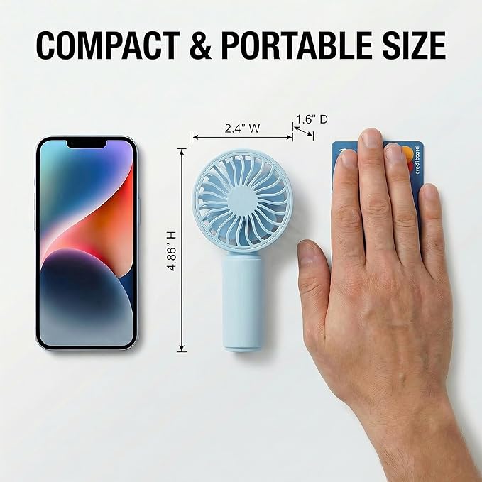 VanSmaGo 4 Pack Mini Handheld Fan, USB Rechargeable Portable Personal Fan with 3 Speeds, Detachable Cover, Small Lightweight Pocket-Size Fan for Kids, Family, Travel, School, Theme Park