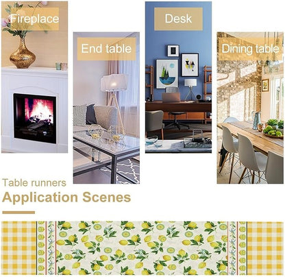 Lemon Buffalo Plaid Table Runner,Rustic Farm Fruit Aesthetic Country Farmhouse Dining Table Decoration for Home Holiday Party Dresser Kitchen Cabin Restaurant Wedding Decor 13×108in