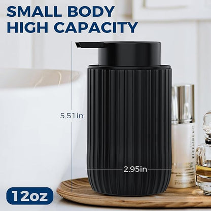 Ceramic Foaming Hand Soap Dispenser 2Pack，12 oz Bathroom Soap Dispensers， Lotion Dispenser for Kitchen, Refillable Matte Streaks Soap Dispenser with Large Pump (Black-2Pack)