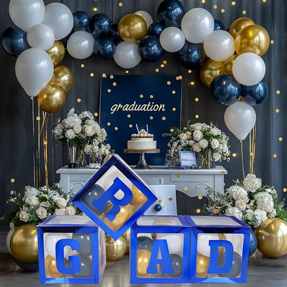 2026 Graduation Decorations - 4Pcs Blue Balloon Boxes with Letters 2026&Grad for Preschool Kindergarten Middle High School College Graduation Party Decorations Class of 2026