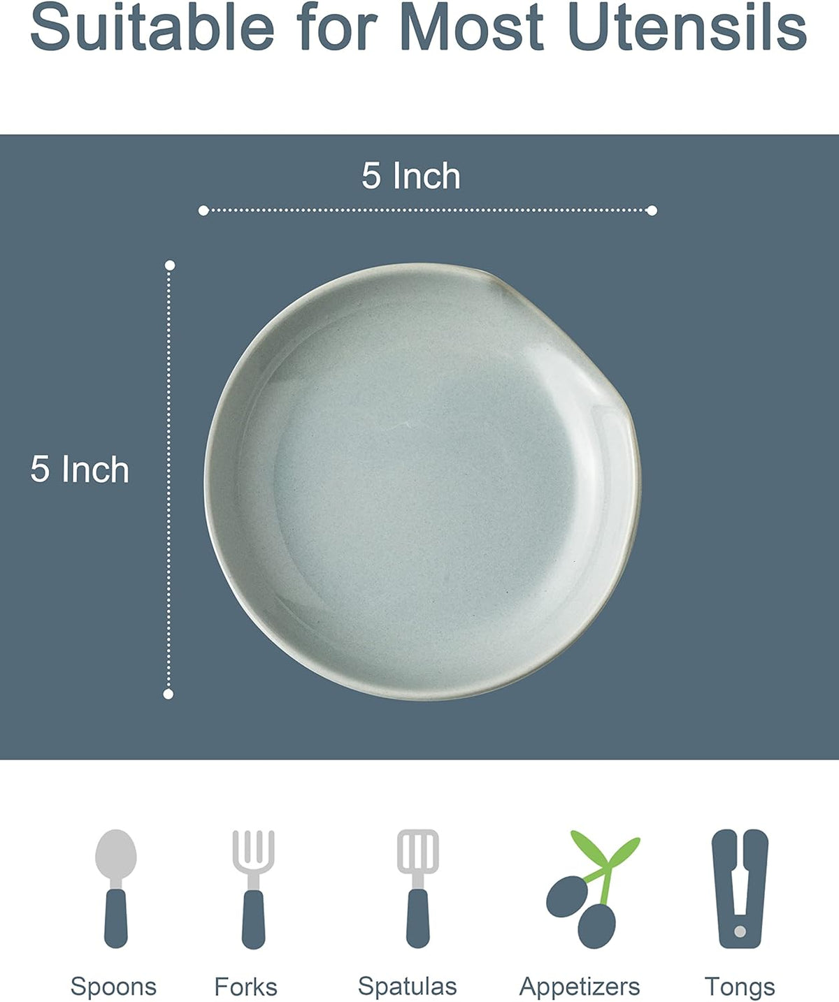 Ceramic Spoon Rest for Kitchen Counter, Kitchen Spoon Holder for Stove Top, Cooking Utensil Rest with Drip Tray for Ladles Tongs Spatula, Dishwasher Safe, Light Gray