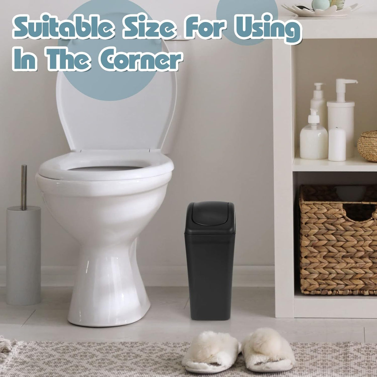 Hoolerry 6 Pcs 3 Gallon/12 Liter Small Trash Can Plastic Kitchen Garbage with Lid Small Trash Bin for Bathroom Office Bedroom Kitchen Waste Outdoor (Black)