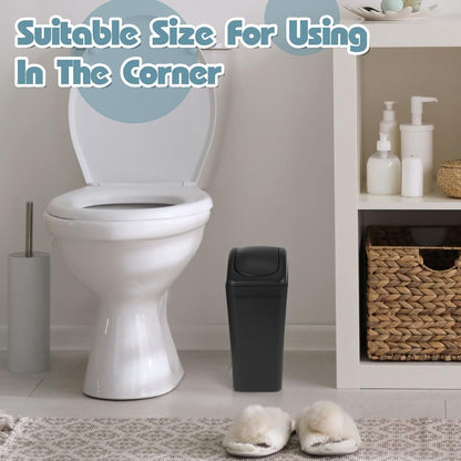 Hoolerry 6 Pcs 3 Gallon/12 Liter Small Trash Can Plastic Kitchen Garbage with Lid Small Trash Bin for Bathroom Office Bedroom Kitchen Waste Outdoor (Black)