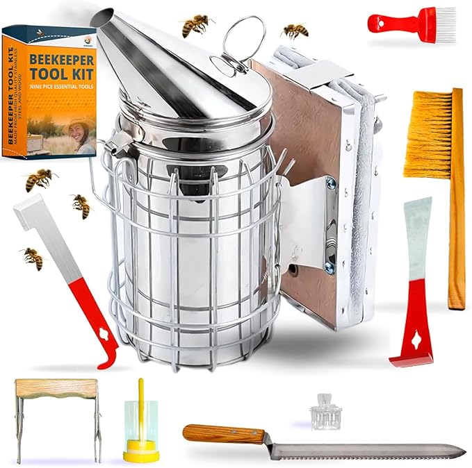 SunVara Bee Keeping Starter Kit Beekeeping Supplies, Bee Keeping Supplies-All Beekeeping Tools Bee Supplies and Equipment, Honey Bee Hive Starter Kit Tools Beekeeping Bee Smoker for Beekeeping