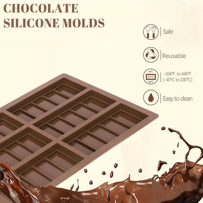 2 Pack Chocolate Bar Mold Deep for Stuffed Bar, Non-Stick Thick Chocolate Molds, Silicone Chocolate Candy Molds for Knafeh Pistachio Chocolate Bar, Candy, DIY Handmade Gifts (2 Pcs 10Snap)