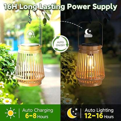Solar Lanterns Outdoor Waterproof Brighter Up to 12 Hrs Outdoor Hanging Solar Lights, Retro Metal Outside Lanterns Auto On/Off, Solar Powered Lanterns Lighting LED for Garden Patio Yard Decor 2 Pack