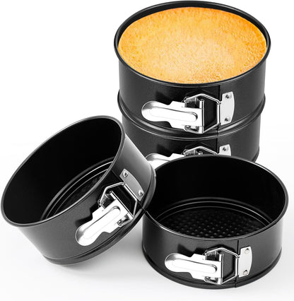 4 Pcs 6 Inch Non Stick Springform Pan with Removable Bottom Carbon Steel Cheesecake Pan Round Springform Cake Mold with Stainless Steel Spring